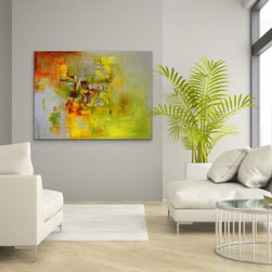 Preethi Arts - 40"x30" Olivine Original Large Green Yellow Modern Abstract Painting - Paintings