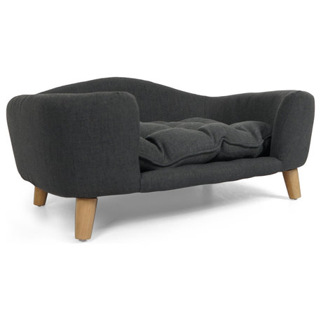 Samuel Mid Century Small Plush Pet Bed, Dark Gray/Natural
