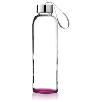 Glass Water Bottle 18 oz. Bottles With Carrying Loop, Pink