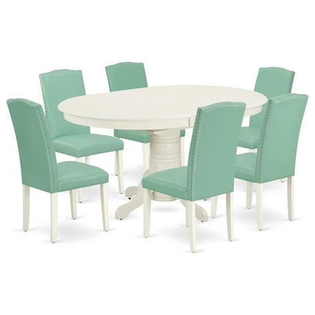 East West Furniture Avon 7-piece Wood Dinette Set in Linen White/Pond
