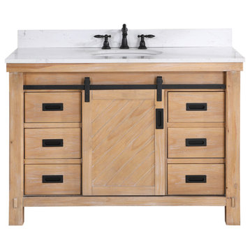 Cortes Bath Vanity with Ceramic Basin, Weathered Pine, 48", Without Mirror