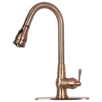 Pull Down Kitchen Faucet With Deck Plate, Single Level Solid Brass Sink Faucets,