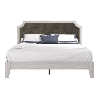 Annifer Upholstered Queen Bed With Headboard Farmhouse Platform Beds by Makers Houzz