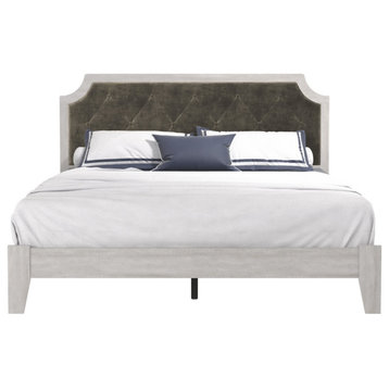 Annifer Upholstered Queen Bed With Headboard, Dusty Gray Oak