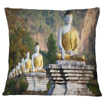 Beautiful Row of Buddha Statues Landscape Printed Throw Pillow, 16"x16"