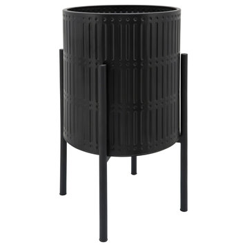 S/2 Ridged Planters In Metal Stand, Black