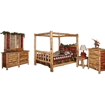 Red Cedar Log Canopy Bedroom Set, Queen