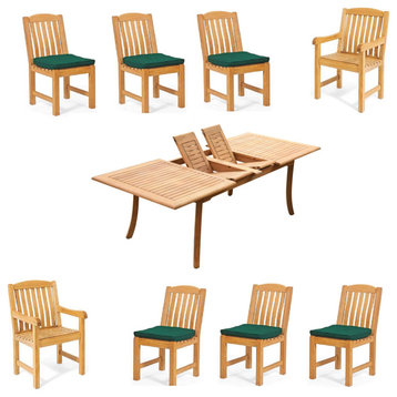 9-Piece Outdoor Teak Dining Patio Set: 94" Rectangle Table, 8 Devon Chairs