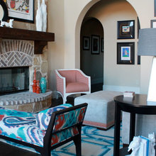 coral, teal rooms