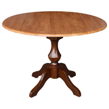 42" Round dual drop Leaf Pedestal Table - 30.3"H, Cinnamon/Espresso