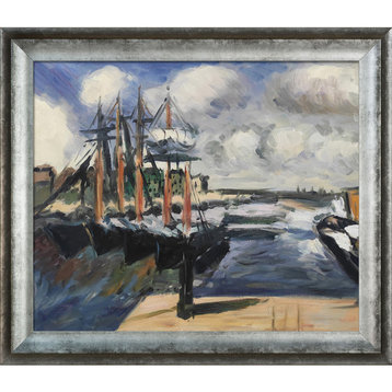 La Pastiche Four Boats Side by Side in Harbor with Athenian Frame, 25" x 29"