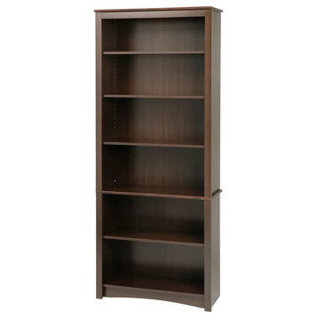 Tall Traditional Bookcase, Hardwood Frame With Open compartments, Espresso