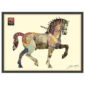 Carousel Horse Dimensional Handmade Collage Wall Art Framed Under Glass