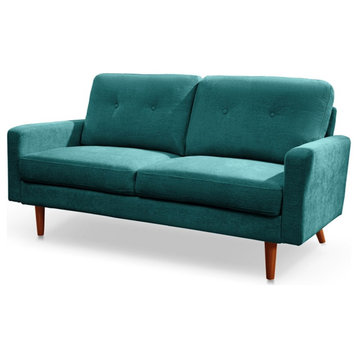 Pemberly Row 58" Square Arm Modern Fabric/Wood Loveseat in Teal Blue