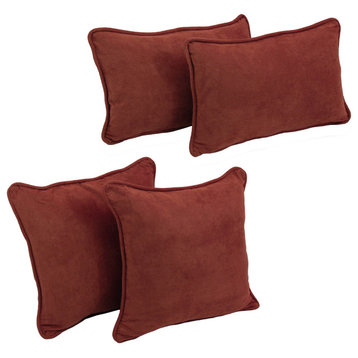 Double-Corded Solid Microsuede Throw Pillows With Inserts, Set of 4, Red Wine