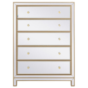 Elegant MF72026G 34" Mirrored Five Drawer Cabinet, Gold