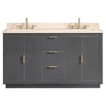 Avanity - Avanity Austen 60" Vanity, Twilight Gray/Gold With Crema Marfil Top - The Austen 61 in. vanity combo is simple yet stunning. The Austen Collection features a minimalist design that pops with color thanks to the refined Twilight Gray finish with matte gold trim and hardware. The vanity combo features a solid wood birch frame, plywood drawer boxes, dovetail joints, a toe kick for convenience, soft-close glides and hinges, crema marfil marble top and dual rectangular undermount sinks. Complete the look with matching mirror, mirror cabinet, and linen tower. A perfect choice for the modern bathroom, Austen feels at home in multiple design settings.