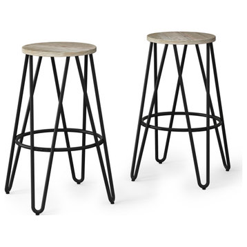 Simeon Metal 26 Inch Metal Counter Height Stool With Wood Seat (Set Of 2)