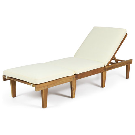 GDF Studio Paolo Outdoor Teak Wood Chaise Lounge With Cushion