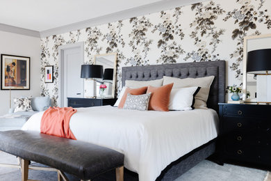 Large transitional master wallpaper bedroom photo in Los Angeles