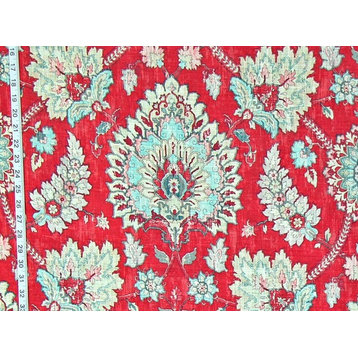 Raspberry Red Vintage Persian Rug Fabric Linen, Standard Cut
