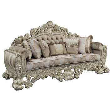 ACME Sorina Sofa With 7 Pillows, Velvet, Fabric and Antique Gold Finish