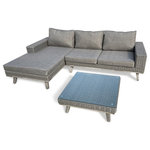 HiGreen Outdoor - 3-Piece Wicker Outdoor Patio Sectional Set with Charcoal Gray Cushions - All-weather wicker rattan plus strong powder coated aluminum. Material of Cushions: spun polyester cushion with foam. Wicker color: Gray. Weight Capacity: 300 lbs.