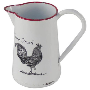 Cheungs White Lacquered Metal Pitcher Decor with Chicken Decal