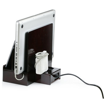 Multi-Device Charging Station & Dock, Polished Chestnut, With 5 Usb + 2 A/C Power Hub