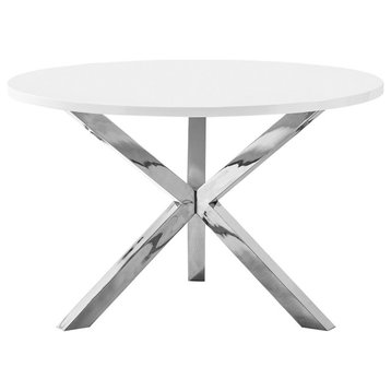 Blanca Contemporary Round Lacquer Dining Table Only, Silver