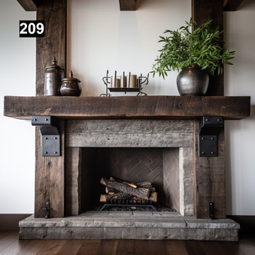 Reclaimed Wood Beam Fireplace Mantel with Iron Corbels