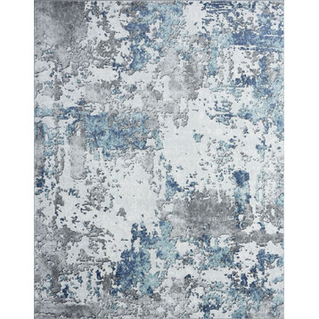 Jose Contemporary Abstract Blue/Blue Indoor Rectangle Area Rug, 5'x7'