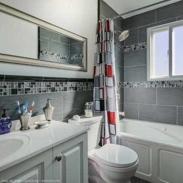 White Sliding Window in Modern Bathroom - Renewal by Andersen Long Island