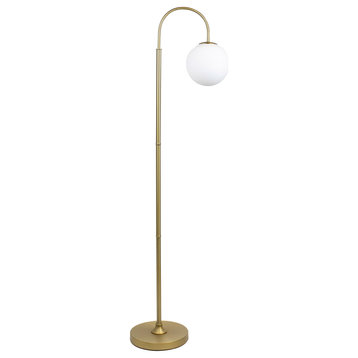 62.5" Brushed Nickel Floor Lamp With Slim-Line Angular Design & Off-White Shade