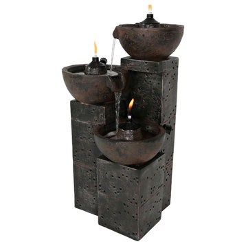 Sunnydaze 3-Tier Burning Bowls Outdoor Patio Fire and Water Fountain, 34"