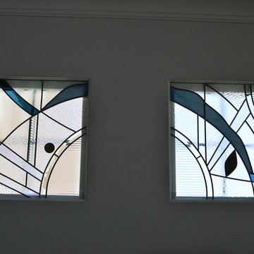 abstract textured stained glass triplet
