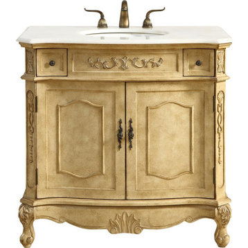 Vanity Cabinet Sink Antique Beige Bronze Solid Wood 2 -Door -D