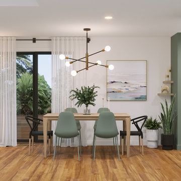 Modern Living Room And Kitchen With Purple and Mint Accents
