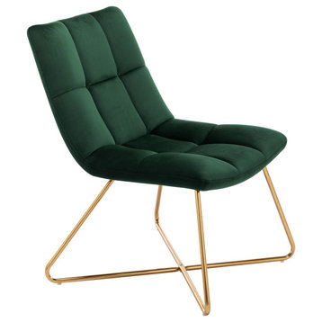 Square Tufted Velvet Lounge Chair, Dark Green