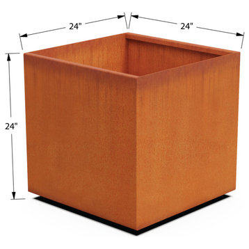 Corten Steel Planter, Cube Large - 24"lx24"wx24"h
