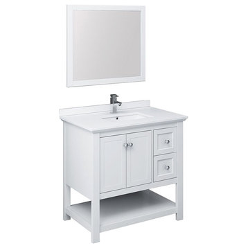 Manchester 36" Traditional White Bathroom Vanity Set, Faucet-Fft1030bn