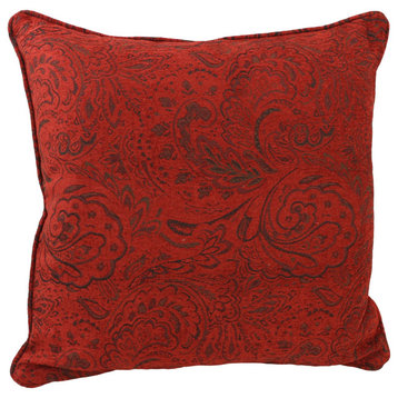 25" Double-Corded Patterned Tapestry Square Floor Pillow, Scrolled Floral Red