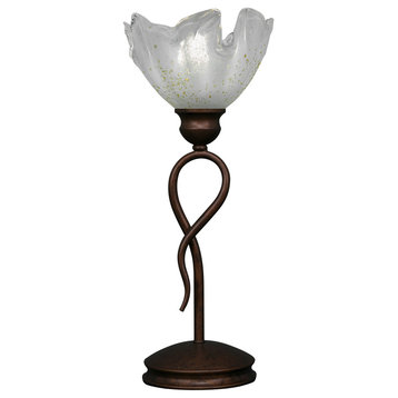 Leaf Mini Table Lamp In Bronze, 7" Gold Ice Glass