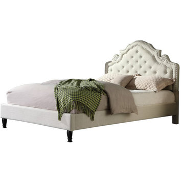 Best Master Furniture Theresa Linen Fabric King Bed with Nailhead Trim in Beige