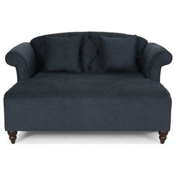 Hurford Contemporary Tufted Double Chaise Lounge with Accent Pillows, Charcoal +