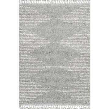 Striped Shag Area Rug, Gray, 6'7"x9'