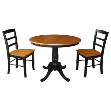 36" Round Top Pedestal Ext Table With 12" Leaf And 2 Rta Madrid Chairs