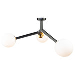 Artcraft Lighting - Ravello 3 Light Semi Flush, Black - This Ravello collection fixture features black organically styled natural looking frames with circular opal glassware with harvest brass cups. 3 light semi flush mount shown.