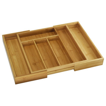 YBM HOME Bamboo Cutlery and Knives Tool Tray, 5 Compartment Adjustable