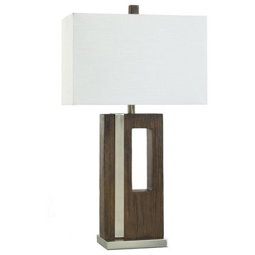 Hudson Silver Table Lamp Brushed Brown Polyresin Cut Out Body White Shade